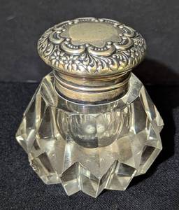 Crystal and Sterling Silver Inkwell and Lighter