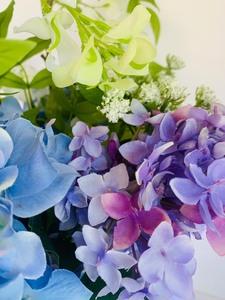 Beautiful Blue Glass Vase with Faux Florals