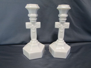 Milk Glass Candle Stands - Jesus on Cross