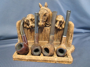 Antique Syroco Wood Pipe Stand & Pipes