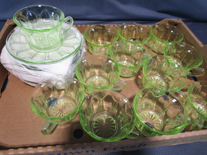 Cups  Saucers, Green Depression Glass