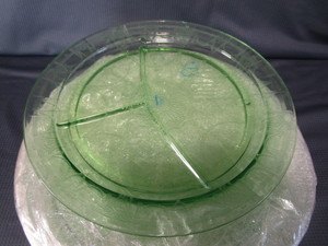 Grilled Dinner Plates, Green Depression Glass