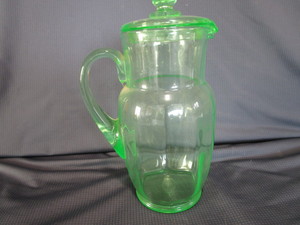 Green Glass Pitcher with Cover