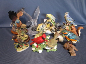Bird Figures Ceramic, Wood, Crystal