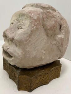 lot 6 image: Solid Ceramic HEAD  FACE on a Pedestal BRUTALIST Sculpture Artwork Unsigned