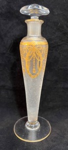 lot 15 image: Antique VICTORIAN Gilded Etched MIGNON DROPPER Footed Perfume Bottle #2
