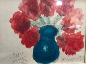 lot 17 image: Framed Original Pencil & Watercolor Flower Painting Signed Betty Husney