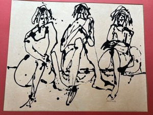 lot 24 image: Original Ink on Art Paper by CAROL PINSKY 3 Ladies Drawing Picture