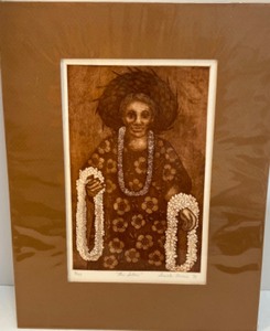 lot 29 image: HAWAIIAN Signed & Numbered Etching by Frank Morris  The Lei Seller  Artwork