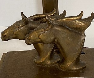 lot 31 image: FRANKART Art Deco TableBankers Lamp with DoubleHorse Heads