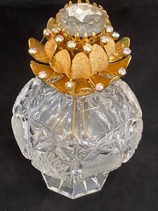 lot 32 image: West Germany Cut Glass Jeweled ORMOLU Perfume Bottle