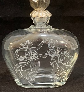 lot 35 image: Antique PERFUME BOTTLE with Beautiful Engraving of Two Ladies Dancing
