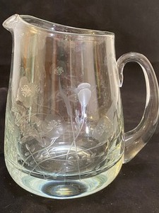 lot 41 image: Vintage ETCHED GLASS Collection including Platter, Pedestal Bowl and Drinkware - QTY 8