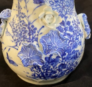 lot 65 image: Mid 19th Century English BLUE FLOW Porcelain Pitcher with Applied Flowers