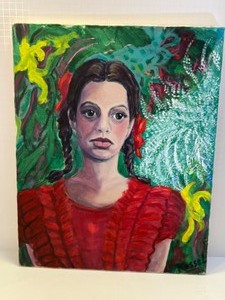lot 55 image: Original Oil  Painting Nina Pensativa Pensive Puerto Riccan Girl Signed Kessel