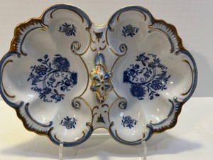 lot 58 image: Antique Gold Gilt and Cobalt Two Sided Porcelain Lobster Serving Dish w Handle