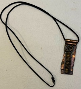 lot 59 image: Vintage Solid Copper BRUTALIST Pendant Necklace Satin Chain