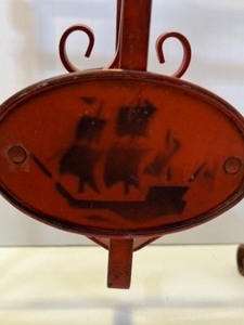 lot 64 image: Vintage Wrought Iron Stenciled Sailing Ship Heart Bent MAGAZINE RACK Holder