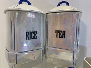 lot 75 image: Antique White LUSTERWARE canisters made in Czechoslovakia