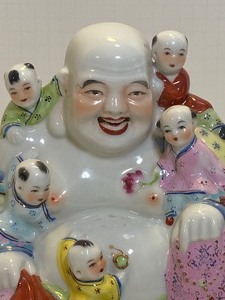 lot 76 image: Antique Porcelain Happy BUDDHA STATUE with Children