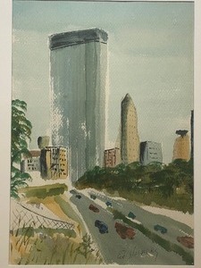 lot 78 image: Framed Original Minneapolis IDS City Watercolor Painting Signed by Artist