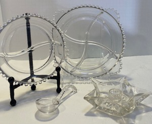 lot 83 image: Vintage Clear Glassware Including Two CANDLEWICK Relish Trays & More- QTY 4