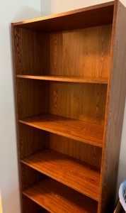 lot 94 image: Faux Wood Laminate Classic Book Storage Shelf w Adjustable Shelves