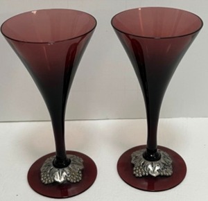 lot 103 image: Antique Bohemian Amethyst Pewter Brandy Wine Decanter & Stemware Set