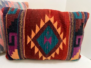 lot 112 image: Wool KILIM RUG Colorful Decorative PILLOWS - Bohemian Style - QTY 2