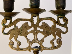lot 113 image: Vtg Brass Candleholders JUDICA Items Including a Lion of Judah Shabbat Candelabra & Limoges France Porcelain Dish