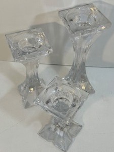 lot 121 image: Verano Trio of Lead CRYSTAL Pillar Candlestick Holders POSSIBLE Waterford- But Not Marked