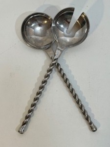 lot 131 image: Vintage Twisted Handle Stainless Steel Pasta Salad Fork & Spoon 