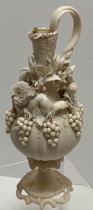 lot 154 image: Antique PARIAN WARE Grapes & Foliage Ewer Vase White Bisque Porcelain