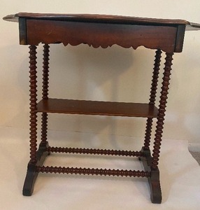lot 160 image: Antique VICTORIAN JENNYLIND Spool Leg Side Table with Drawer