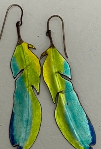 lot 177 image: Feather EARRINGS Fine Enameling on Sterling Silver Dangle Earrings