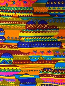 lot 201 image: Vintage 70s FLOWER POWER Funky Polyester Retro Multi-Color FABRIC 4 Yards