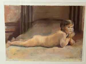 lot 204 image: Framed Original Pastel Drawing on Paper Relaxing by Joan Gruan 1988