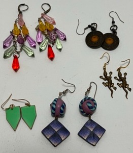lot 223 image: Funky 80s EARRINGS Includes Polymere Clay, Beaded, Enameled & Artisan Creations, All Unique -Qty 10 Pairs