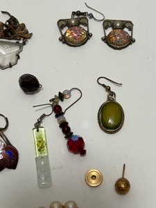lot 226 image: Lot of Jewelry Pieces for Crafting  Repurposing including STERLING SILVER, Enameling, Fire Opals 