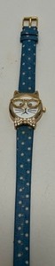 lot 228 image: Quirky KITTY CAT Wrist Watch w Denim Polk-a-dot Band