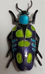 lot 238 image: Vintage 925 STERLING Colorful Enameled BEETLE Pin Brooch Bug Jewelry