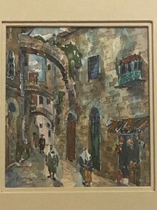 lot 239 image: Framed Triple Original WATERCOLOR PAINTINGS of Jerusalem Market by NEHEMIAH STENZEL Signed