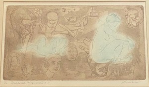 lot 242 image: Framed Vintage IRVING AMEN Signed & Numbered 3490 PRINT Sketchbook Fragments #5