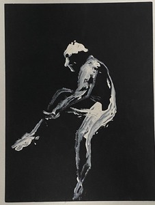 lot 247 image: Original art SIGNED CAROL PINSKY Male and Female Figures - White Paint on Black Paper