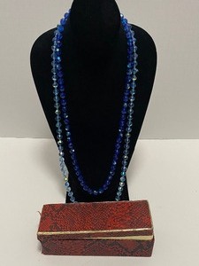 lot 254 image: Vintage BLUE CRYSTAL Beaded Necklaces in Jewelery Box - QTY 2