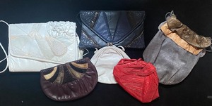 lot 265 image: VINTAGE PURSES Including SNAKE SKIN, Reptile Textures, Leathers & Suedes in a Variety of Colors-QTY 6 Olive Crown
