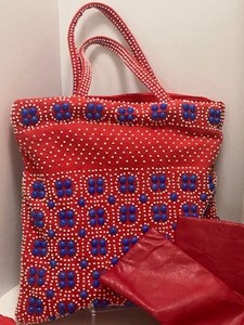 lot 267 image: RETRO Lot with Red, White & Blue Beaded Bag, Leather Gloves, Royal Rossi CASHMERE Scarf, OSCAR DE LA RENTA Silk Scarf & more-QTY 8