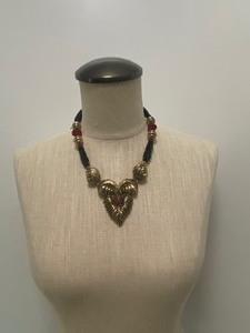 lot 268 image: Vintage Designer LES BERNARD Statement Necklace w Red, Black & Golden Accents