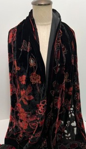 lot 210 image: Victorian Style Fringed and Sculpted Velvet Lot Includes a Mens Opera Scarf & Slim Ties