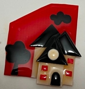 lot 219 image: Vintage Pair of Artisan HOUSE PINS By LUCINDA & Stamp Pin Brooch